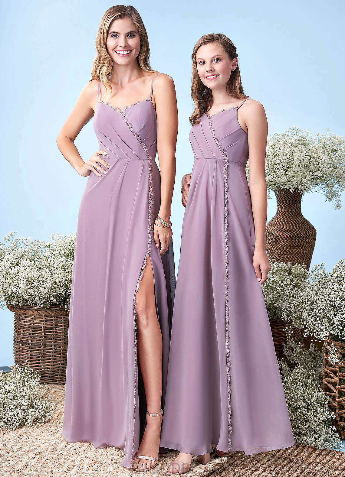 Macy Spandex V-Neck Sweep-Brush Train Trumpet/Mermaid Natural Waist Sleeveless Bridesmaid Dresses