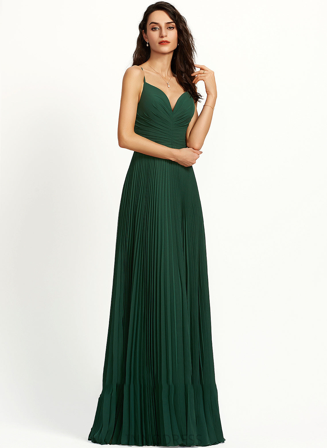 V-neck Brylee Prom Dresses A-Line Pleated Floor-Length With