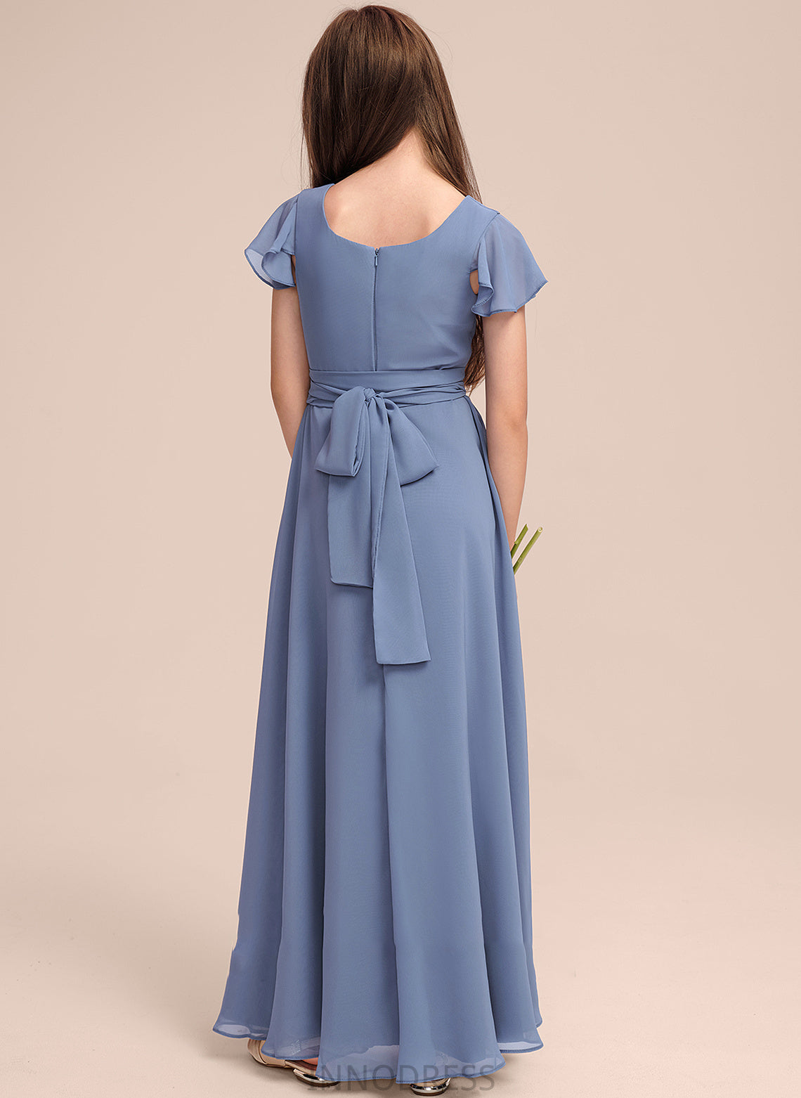 Junior Bridesmaid Dresses A-Line Scoop Neck With Chiffon Chasity Floor-Length Bow(s)