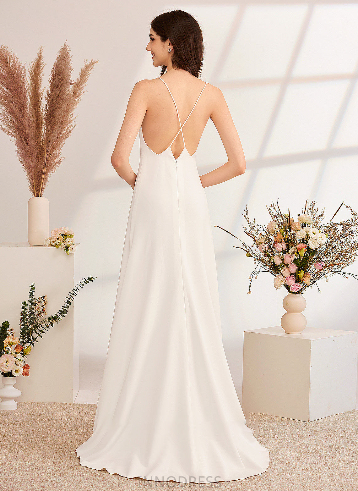 Dress Front Wedding With Split Wedding Dresses Jayda Beading V-neck Train A-Line Sweep