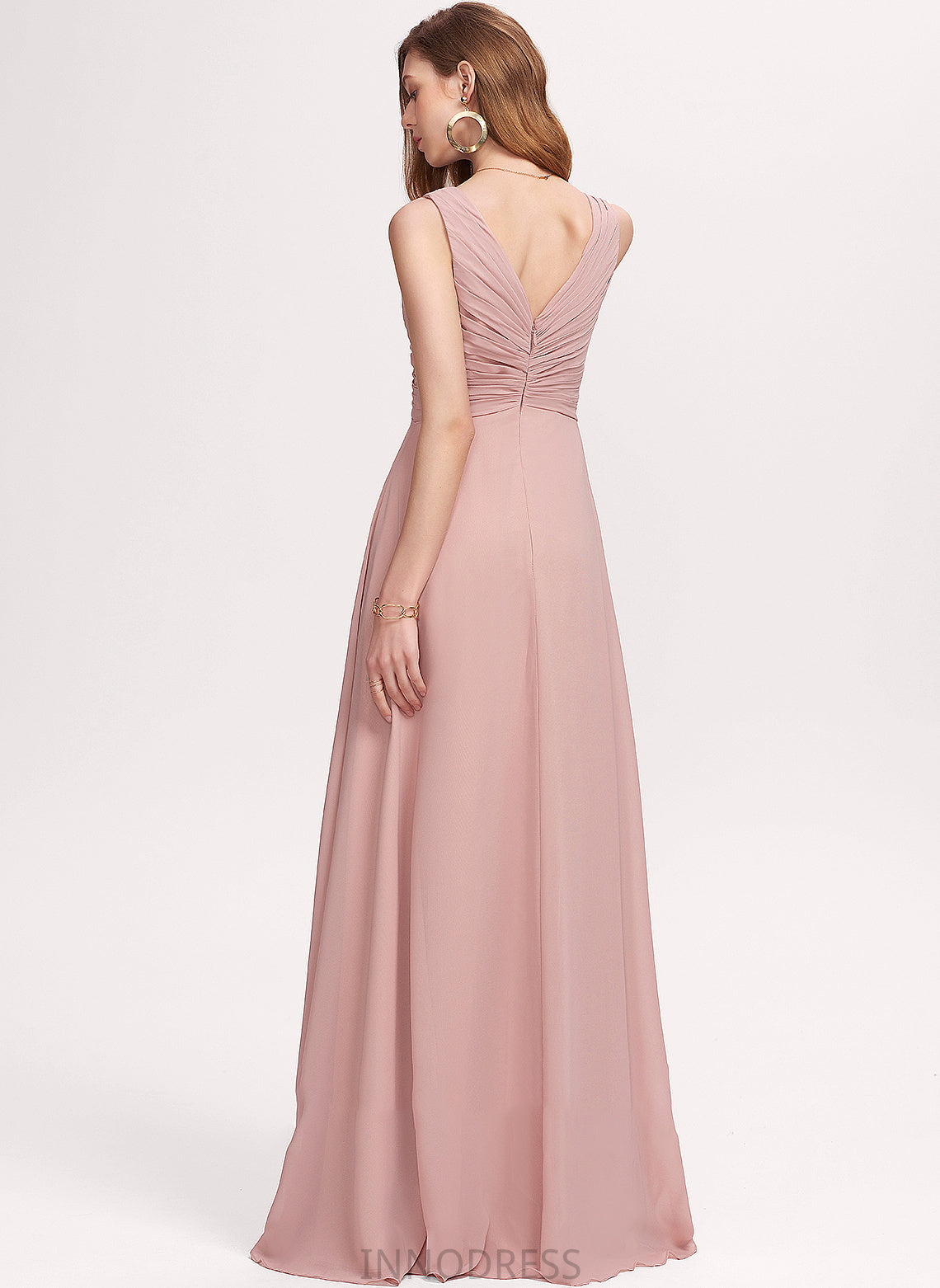 Chiffon V-neck Prom Dresses Ruffle A-Line Ashleigh With Floor-Length