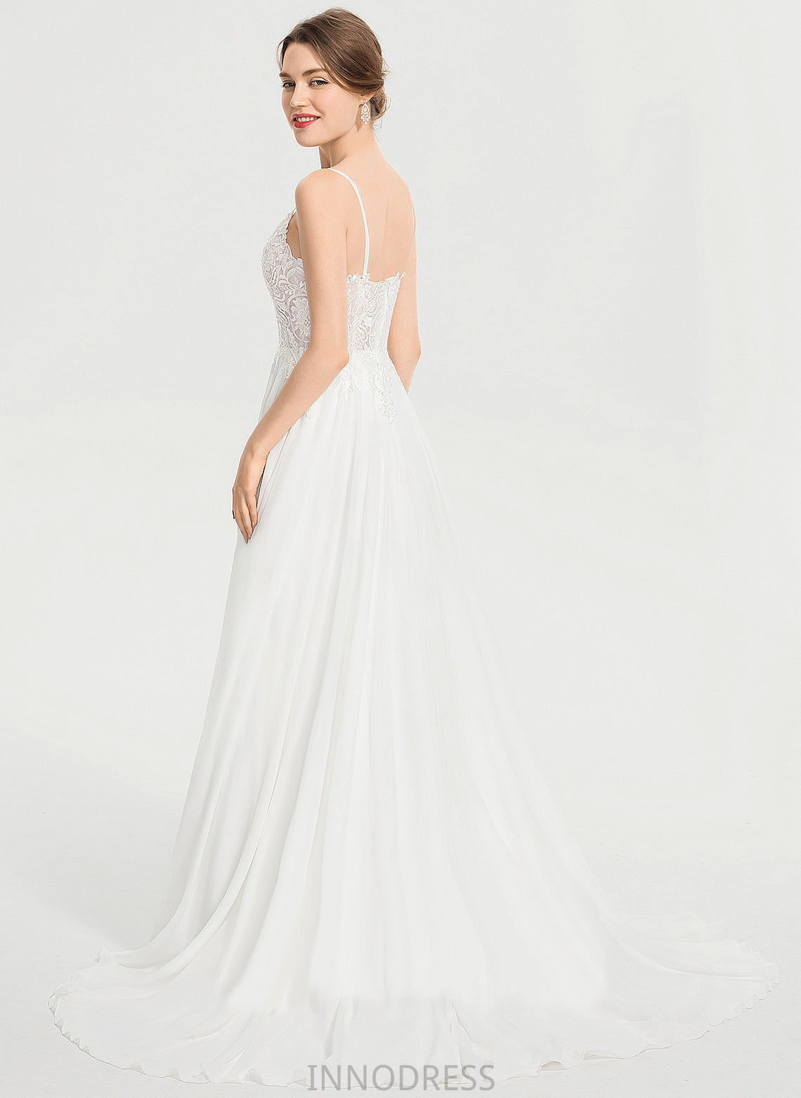 Chiffon Front Sweep With A-Line Wedding Lace Dress Train Wedding Dresses Split Alessandra V-neck