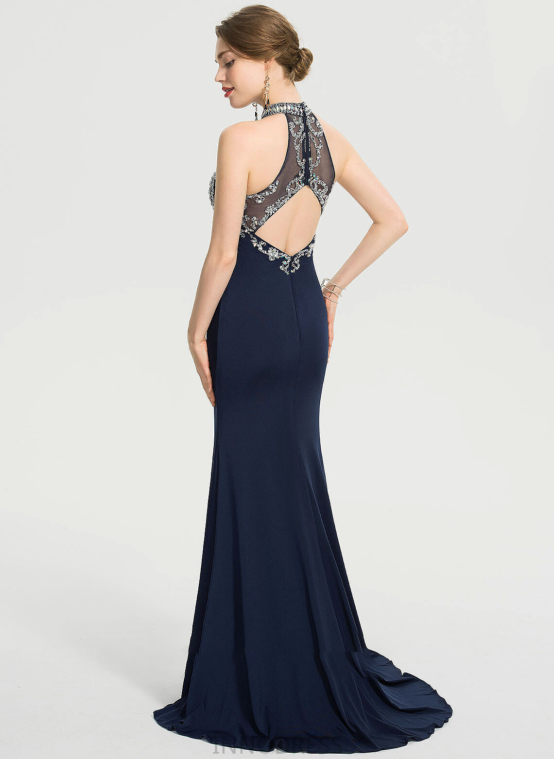 Neck Front Train Split With Sweep Scoop Jersey Prom Dresses Frida Sheath/Column Sequins Beading