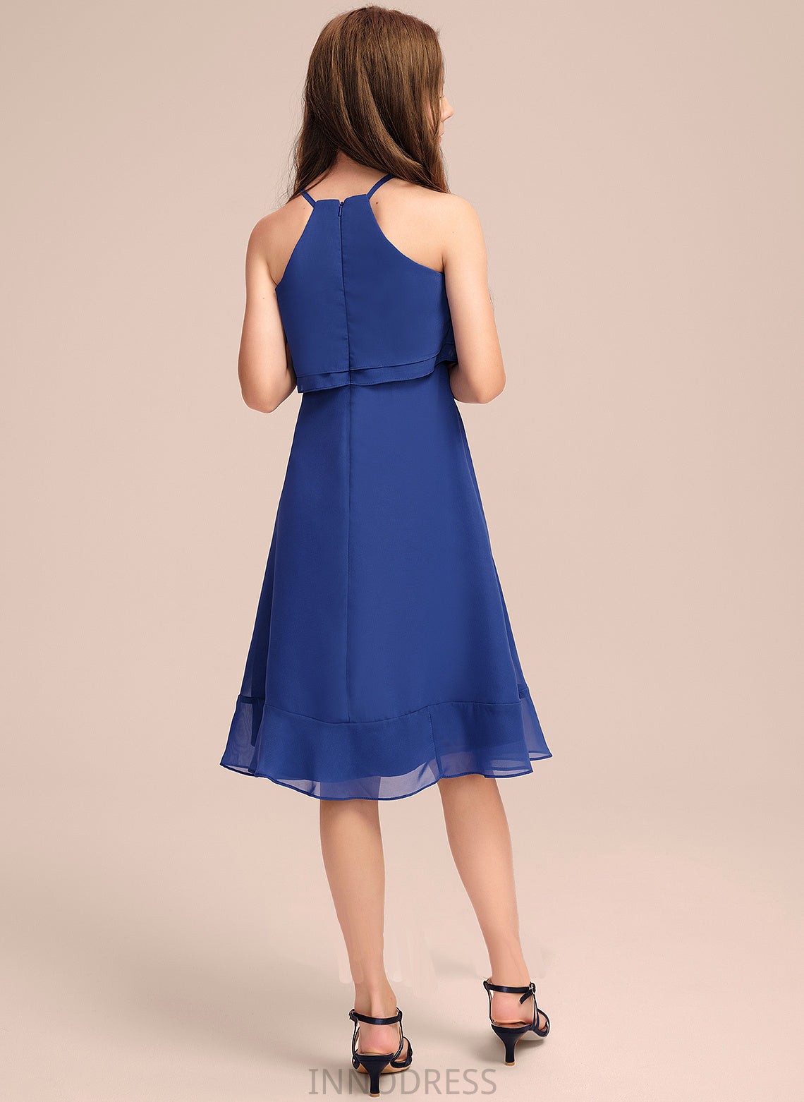 Scoop Knee-Length A-Line Ruffles Junior Bridesmaid Dresses Neck With Chiffon Cascading Micah