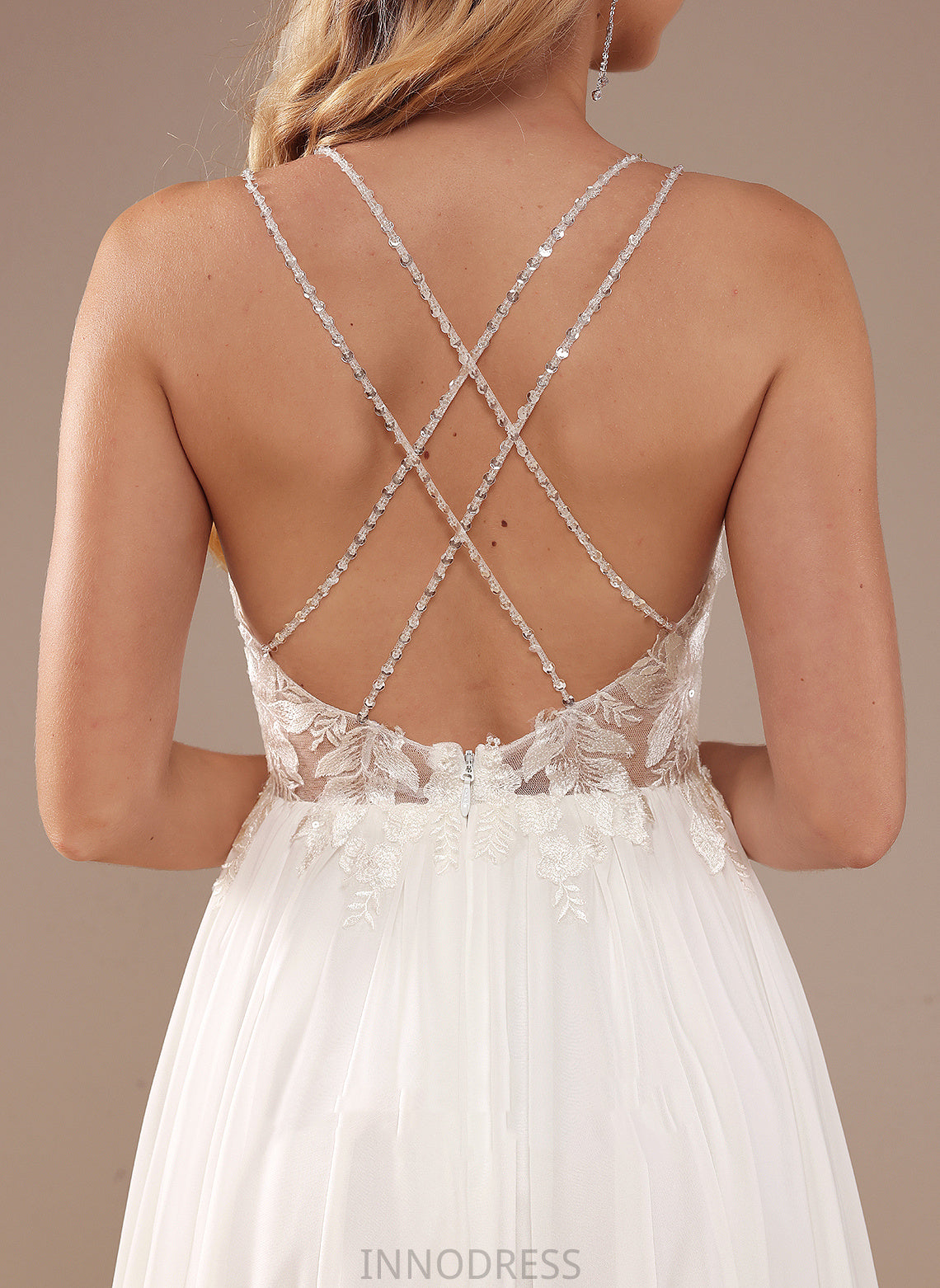 Wedding Lace Sweep Wedding Dresses With Lucia Dress A-Line V-neck Chiffon Sequins Beading Train Lace