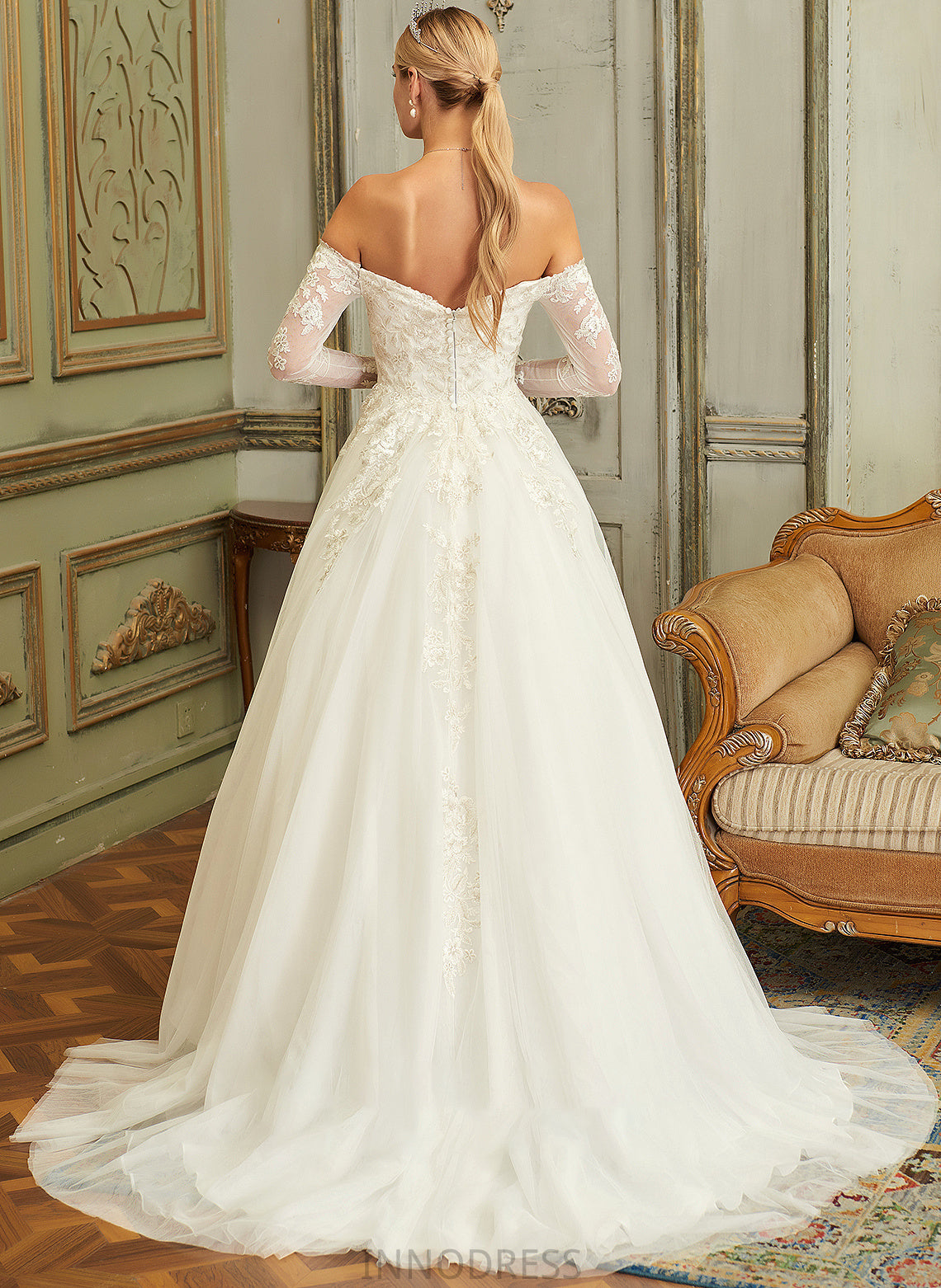 Wedding Dresses Lace Dress Wedding With Damaris Sweep Lace Ball-Gown/Princess Off-the-Shoulder Train Tulle