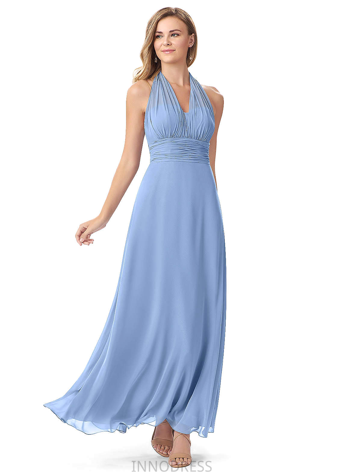 Fatima A-Line/Princess Floor Length V-Neck Natural Waist Sleeveless Bridesmaid Dresses