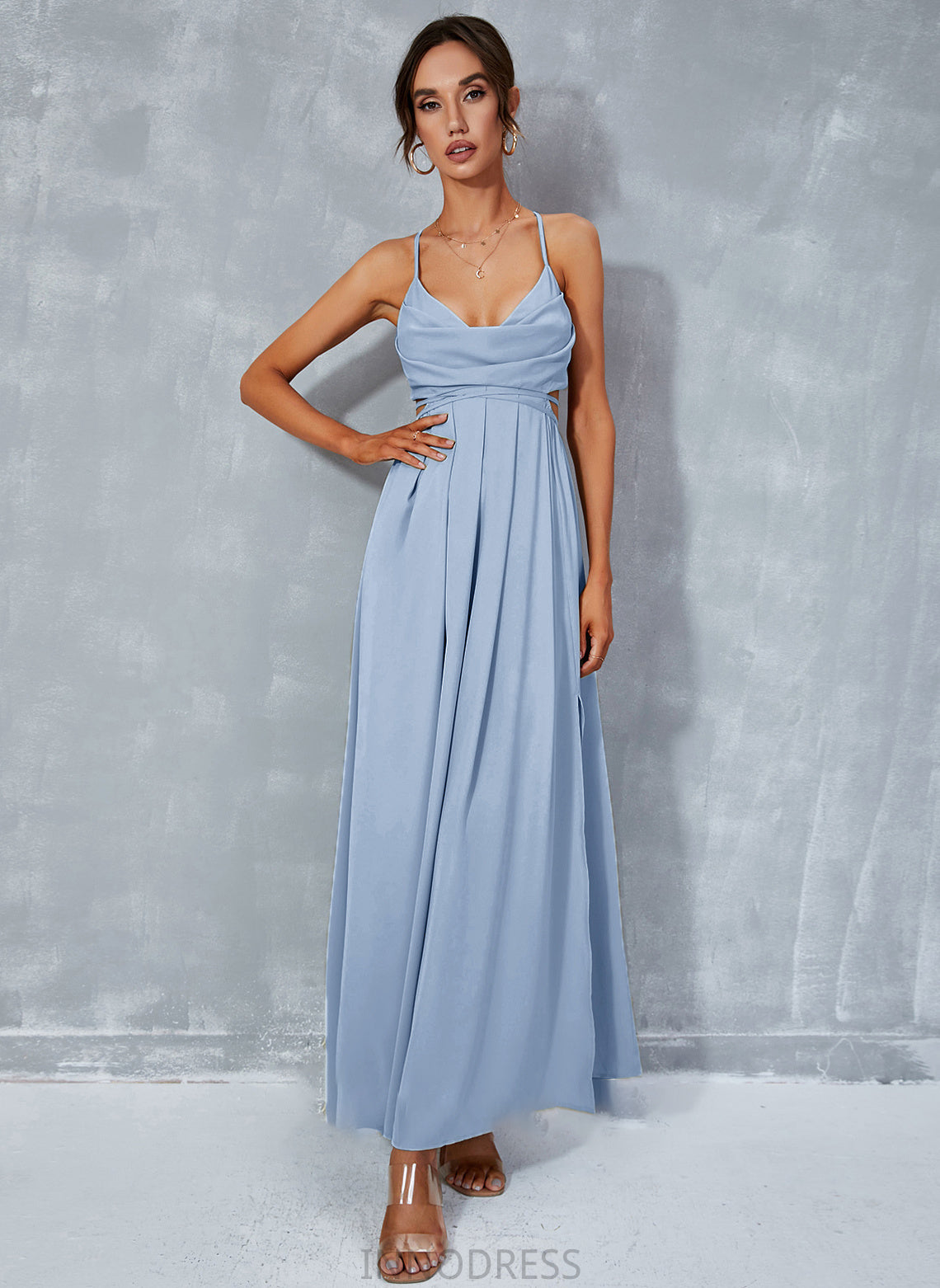 Front Ankle-Length Split Neck A-Line Prom Dresses Cowl Yasmin With