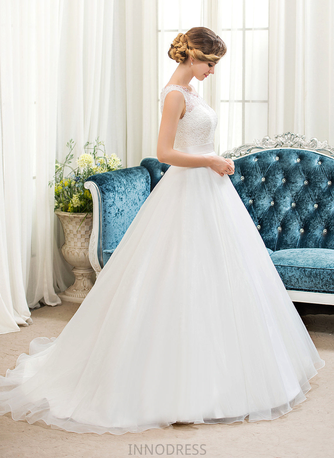 Sweep Organza Wedding Dresses With Ball-Gown/Princess Sequins Wedding Train Dress Lace Maritza Satin Beading