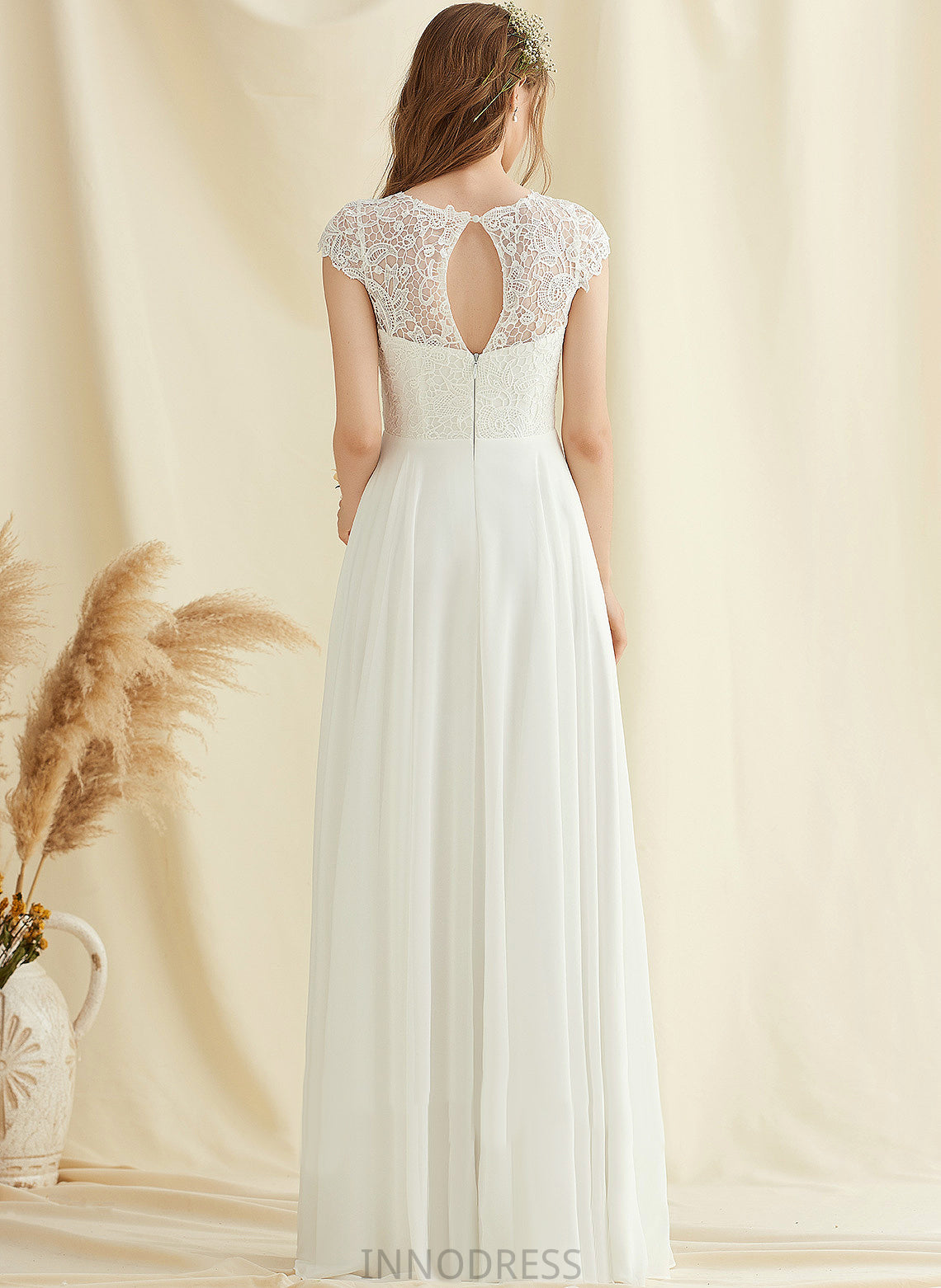 A-Line Wedding Dresses Isabella Wedding Chiffon Floor-Length Lace Dress Scoop