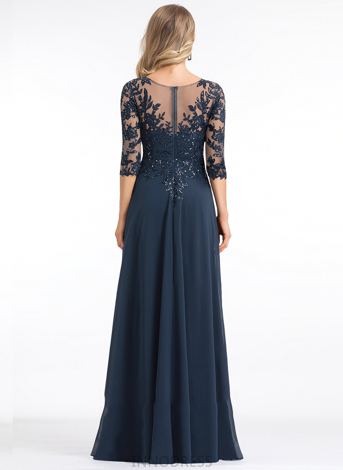 A-Line With Floor-Length Prom Dresses Chiffon V-neck Sequins Kenzie