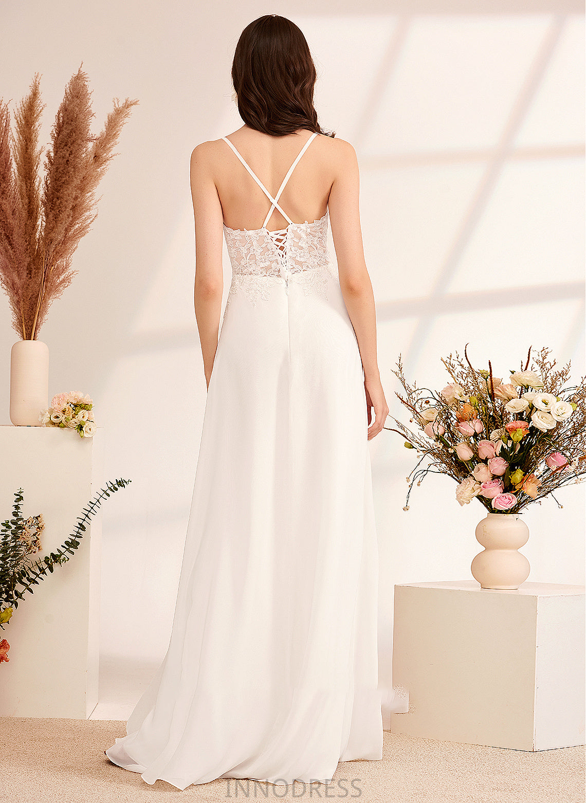 Sequins V-neck Dress Wedding Dresses A-Line With Floor-Length Aniya Wedding