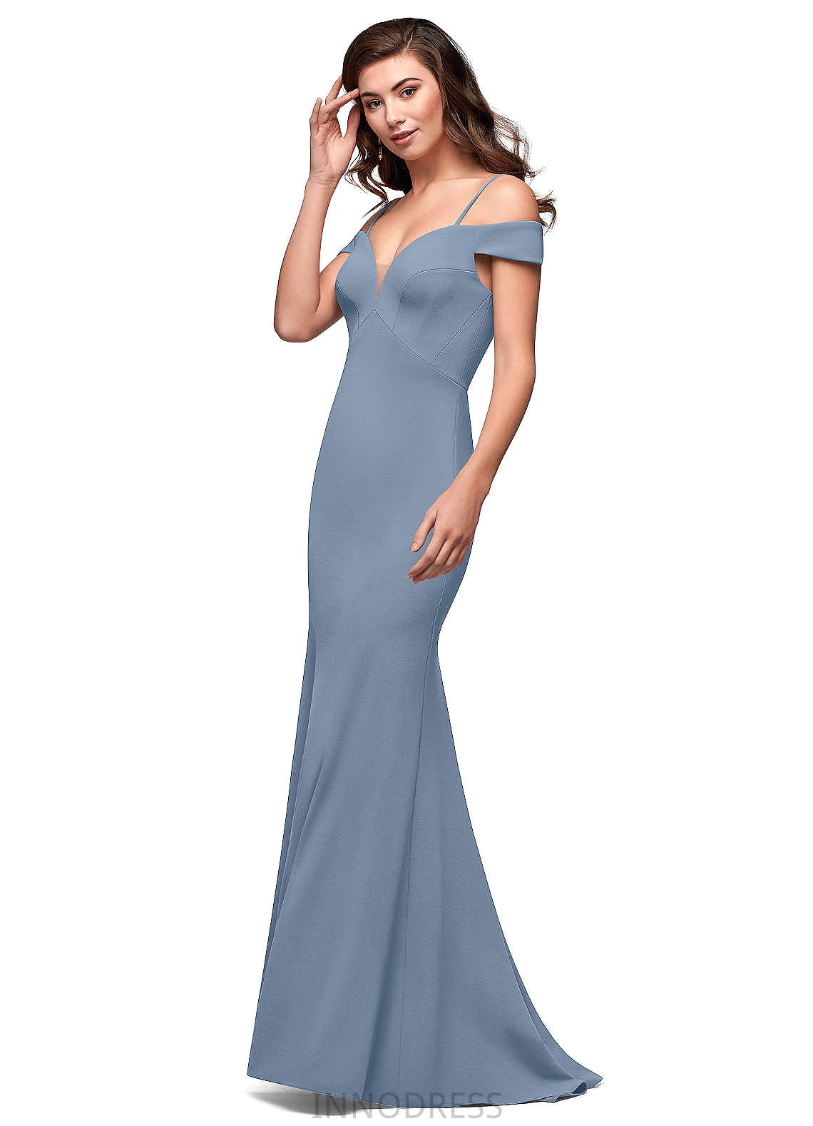 Skyla Spaghetti Staps Natural Waist Sleeveless High Low Sheath/Column Bridesmaid Dresses