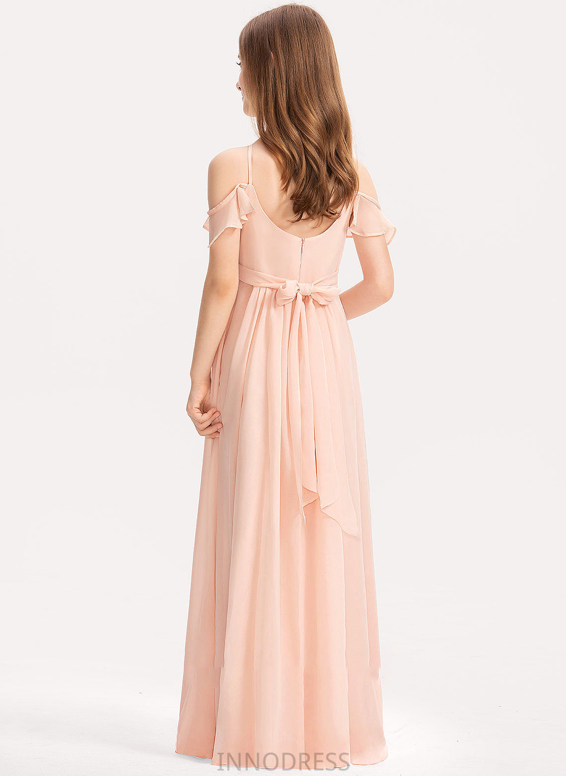 Junior Bridesmaid Dresses Talia V-neck A-Line Floor-Length Chiffon Ruffle With Bow(s)