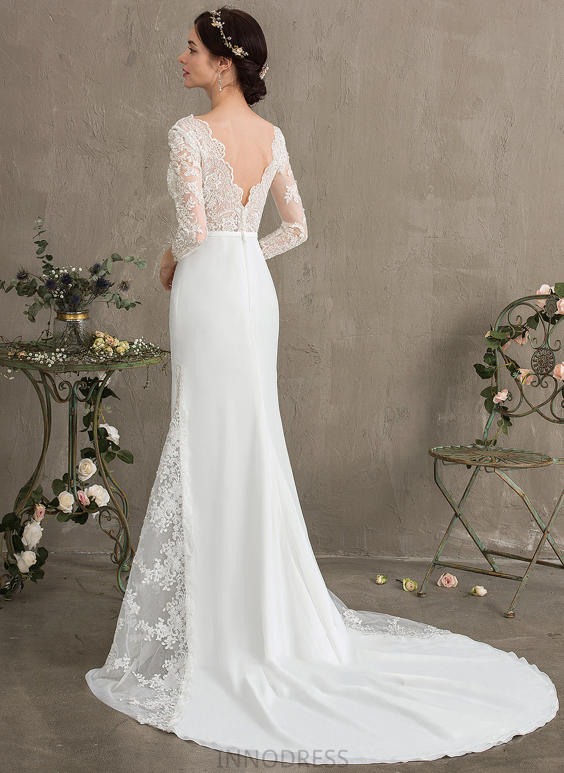 Wedding Dresses With Sequins Wedding Juliana Chapel Train Beading Trumpet/Mermaid Chiffon Dress V-neck