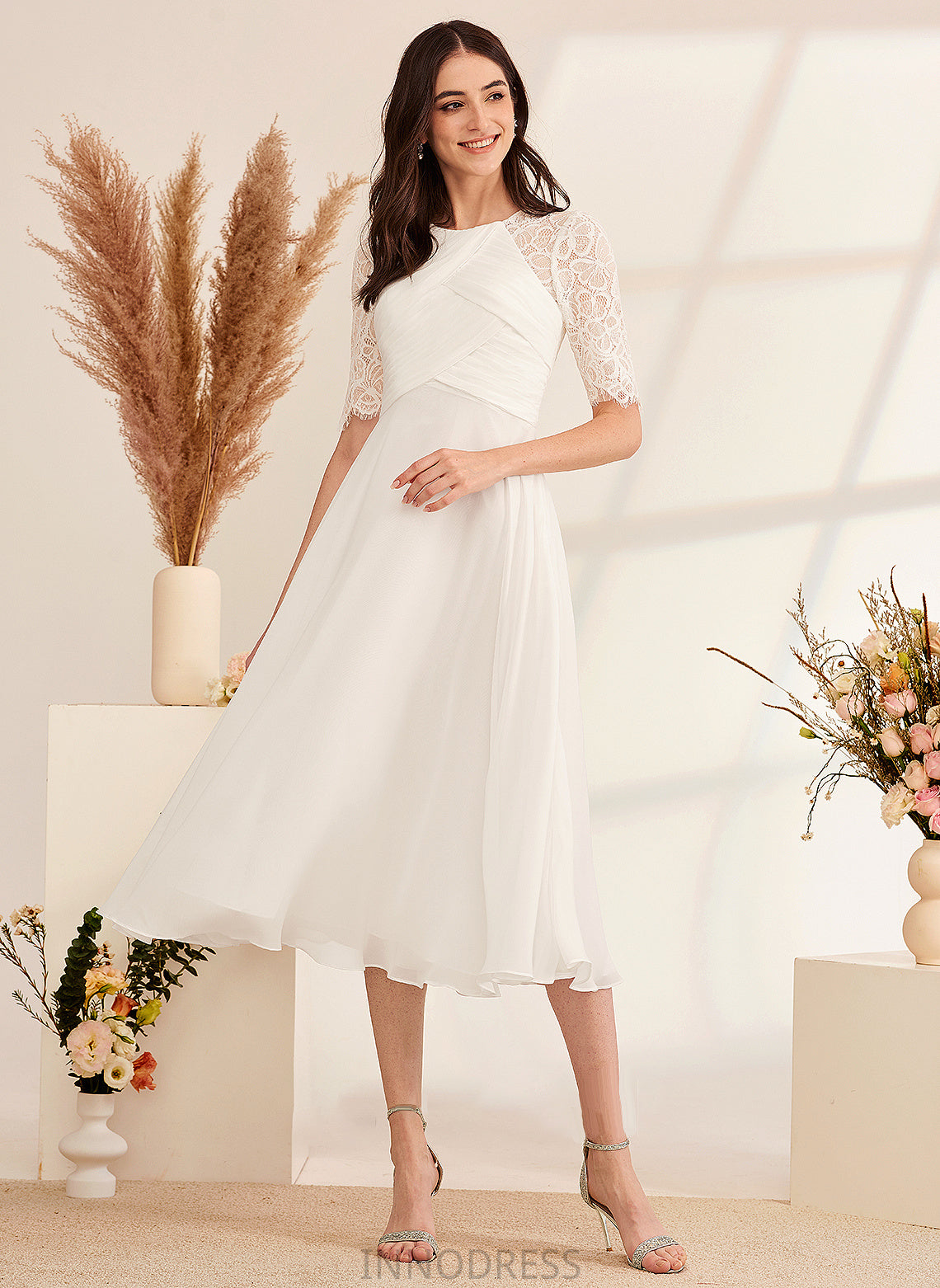 Wedding Dress A-Line Beading Leslie With Wedding Dresses Tea-Length