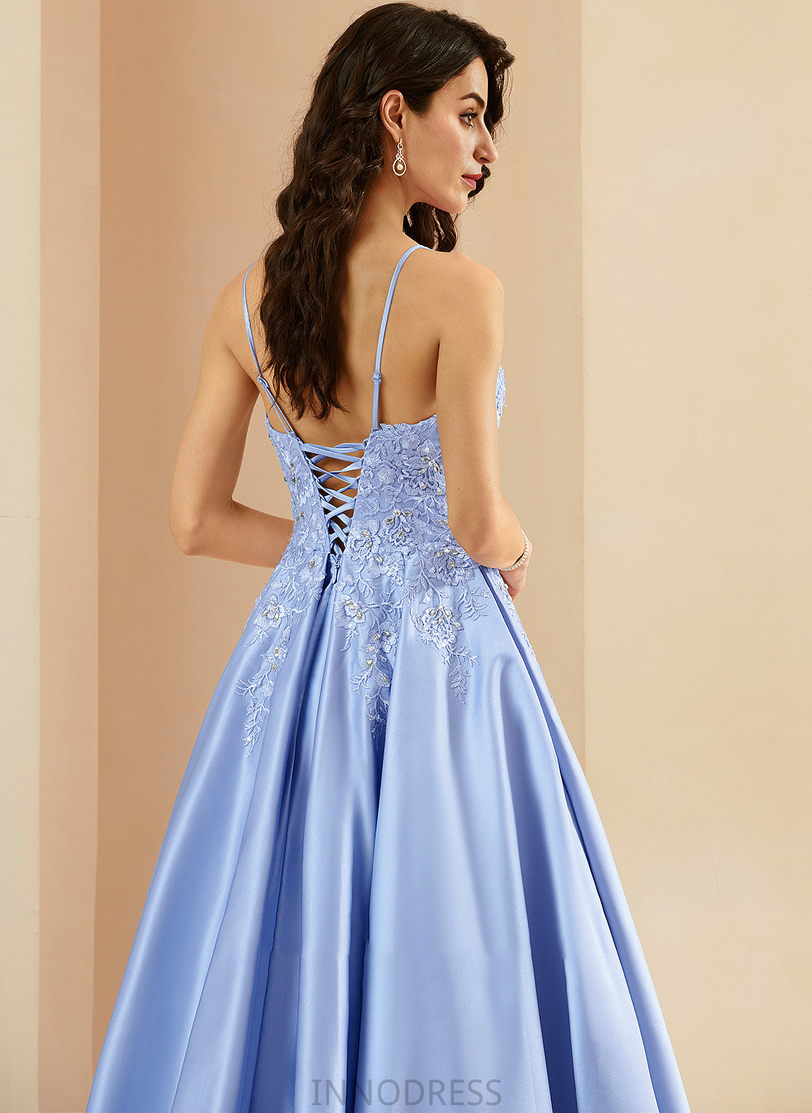 Prom Dresses V-neck Satin Carlee Beading Sequins With Floor-Length Ball-Gown/Princess