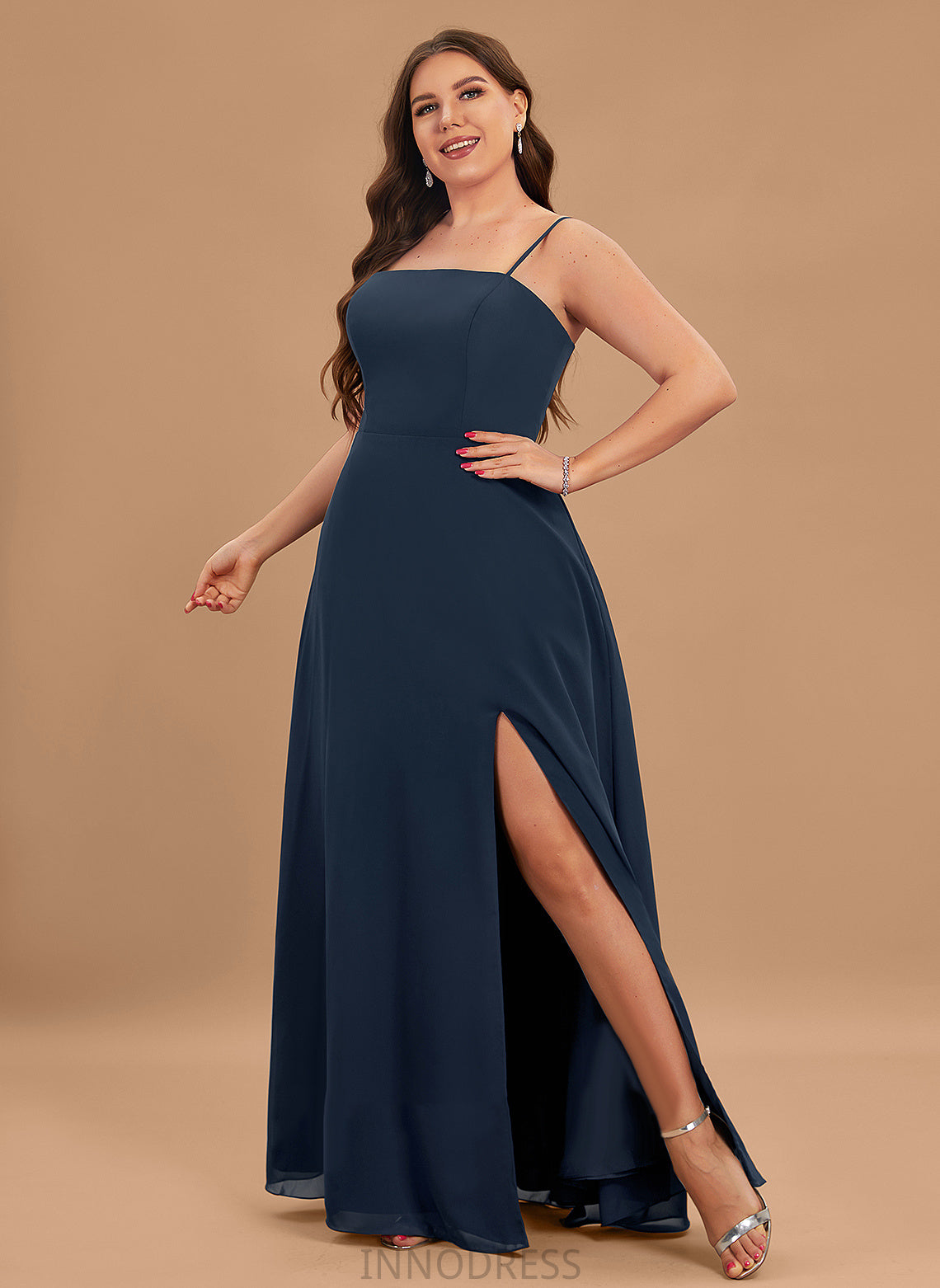 A-Line Straps&Sleeves Length Floor-Length Silhouette Neckline Square Fabric Denisse Natural Waist Spaghetti Staps Sleeveless Bridesmaid Dresses