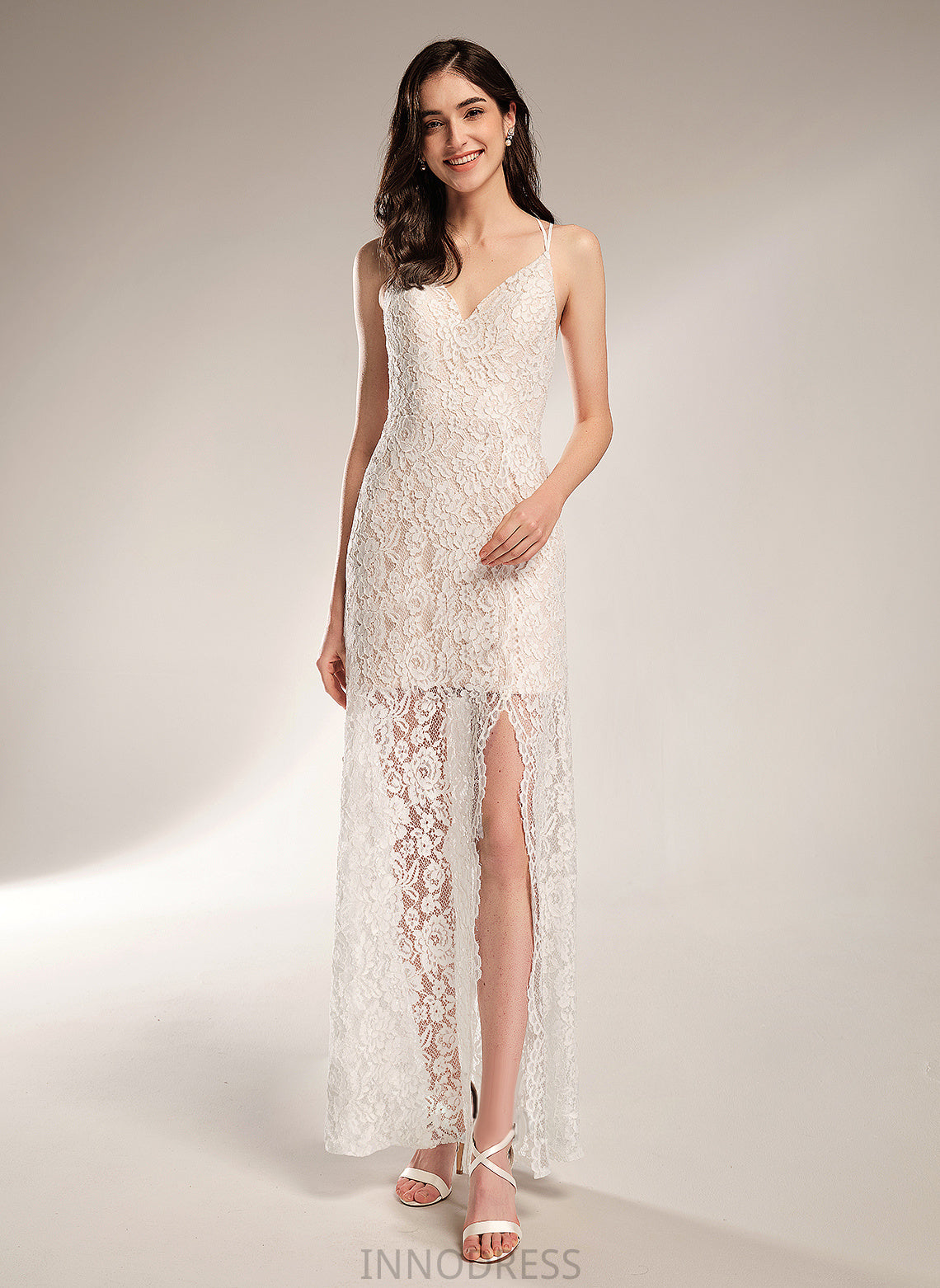 Dress V-neck Wedding Wedding Dresses Lace Bethany Sheath/Column Floor-Length