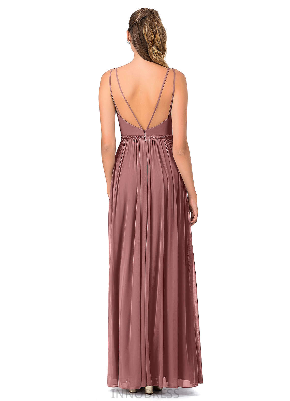 Makenna Floor Length Natural Waist Sheath/Column Sleeveless Spaghetti Staps Bridesmaid Dresses