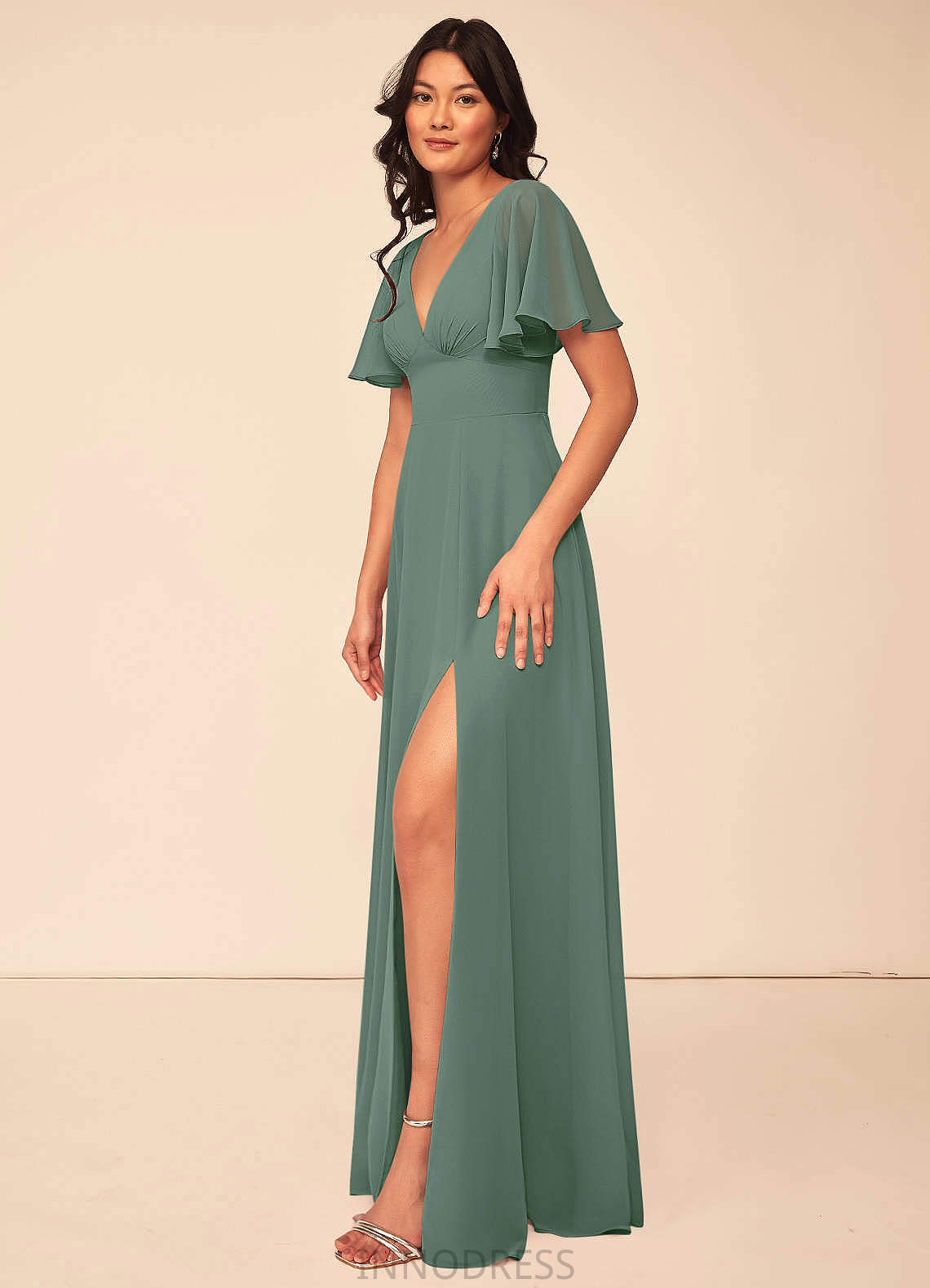 Meredith Spaghetti Staps Sleeveless Natural Waist A-Line/Princess Floor Length Bridesmaid Dresses