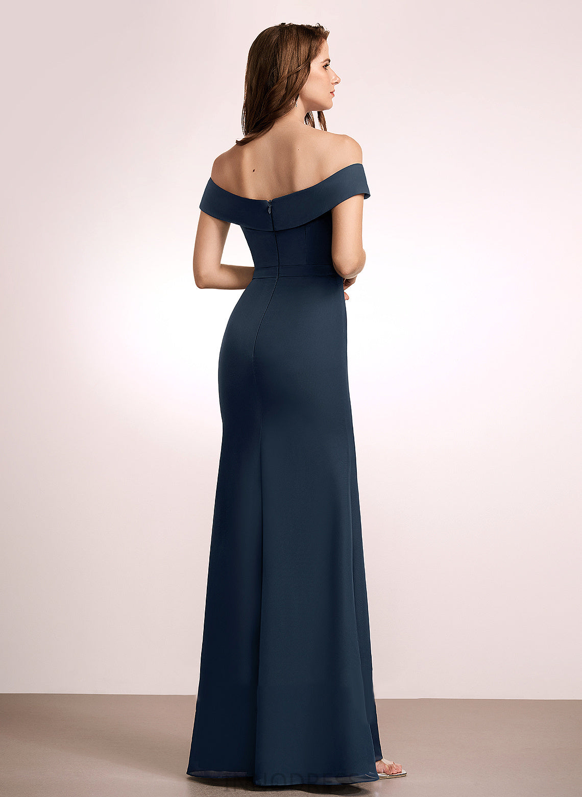 Floor-Length A-Line Silhouette Neckline Fabric Embellishment Length Ruffle Off-the-Shoulder Abril Sleeveless Floor Length Bridesmaid Dresses