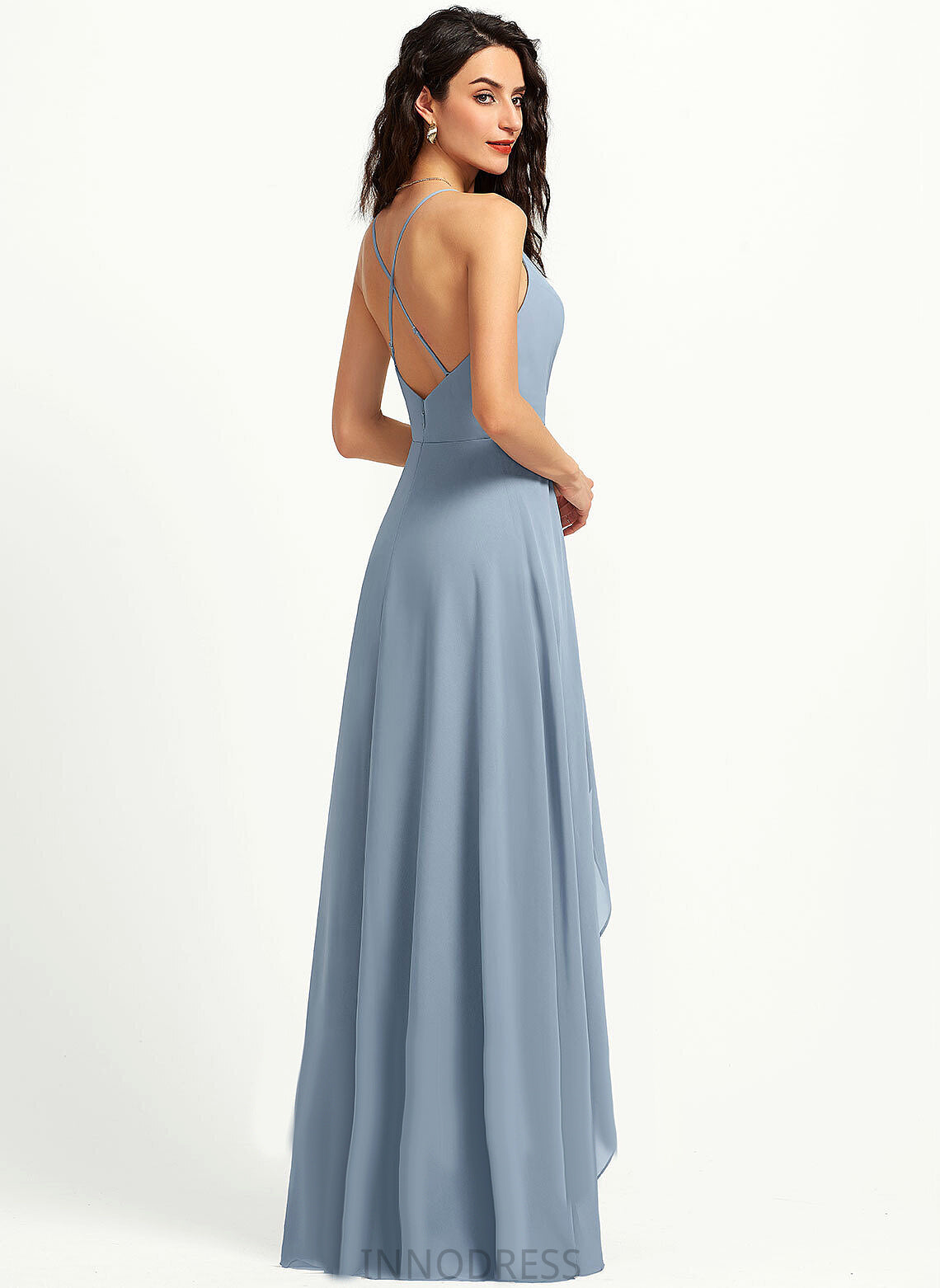 Asymmetrical V-neck Length A-Line Straps Silhouette Neckline Fabric Helena Sleeveless A-Line/Princess Floor Length Bridesmaid Dresses