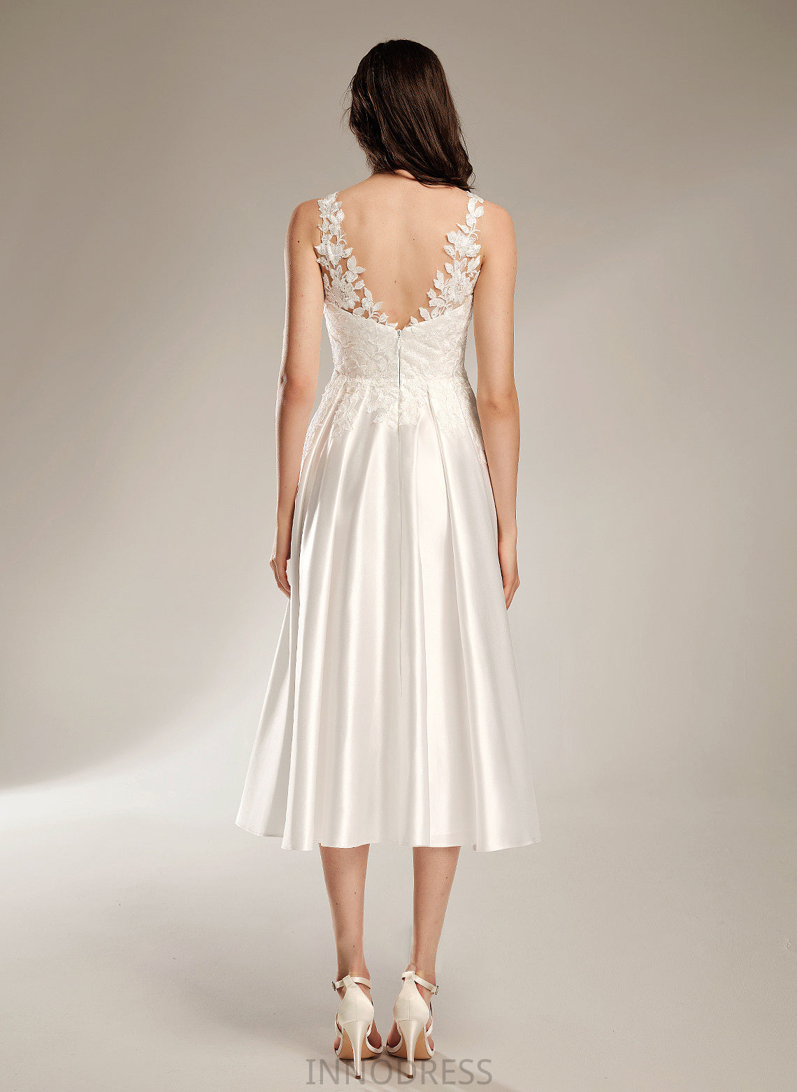 With V-neck Tea-Length Angeline Wedding Dresses Wedding A-Line Dress Pockets