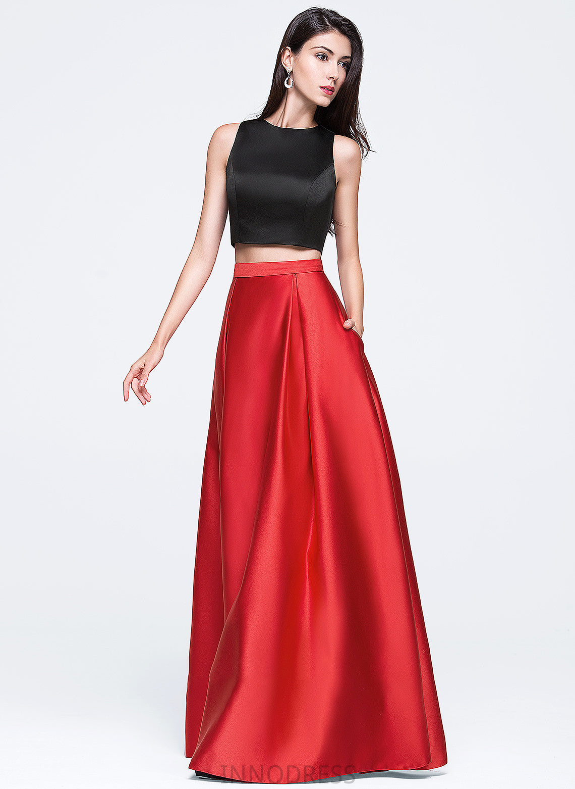 Neck Pockets Prom Dresses Scoop Rebekah Floor-Length Ball-Gown/Princess Satin With