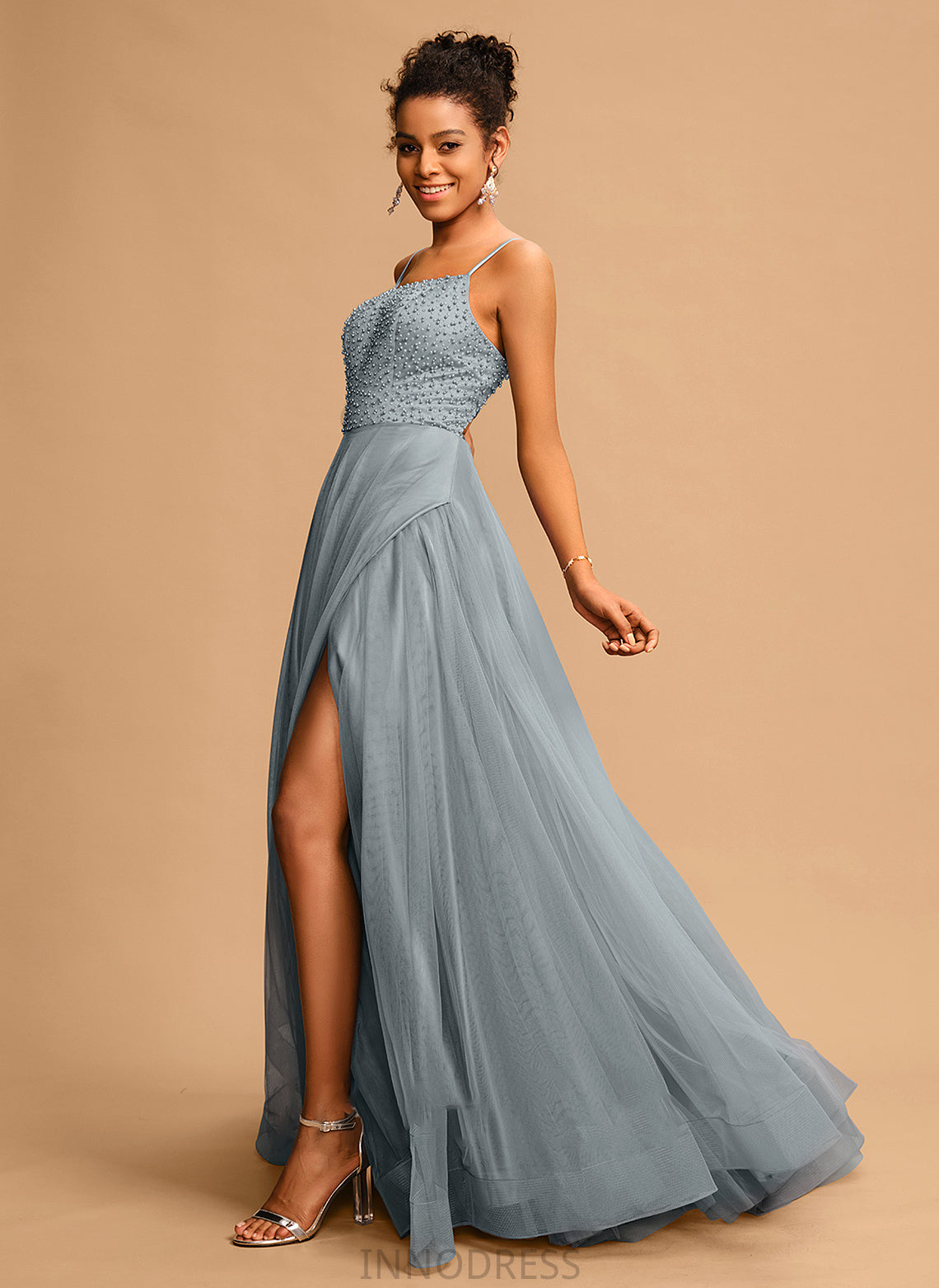 Beading Tulle With Sequins Square Neckline Carlie Prom Dresses Ball-Gown/Princess Floor-Length