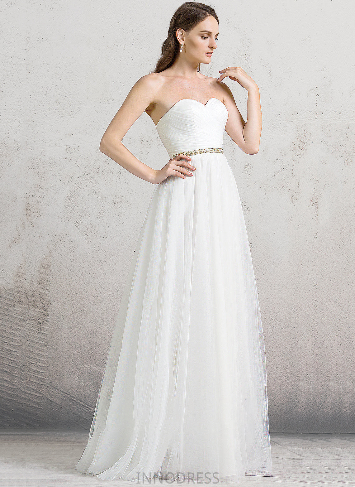 With A-Line Floor-Length Dress Wedding Dresses Wedding Ruffle Sweetheart Beading Tulle Kyleigh