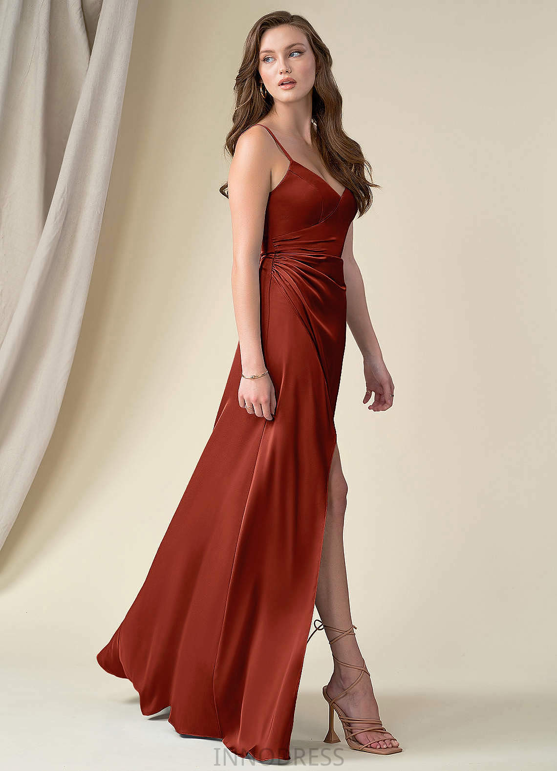 Barbara Sleeveless A-Line/Princess Floor Length Natural Waist Spaghetti Staps Bridesmaid Dresses