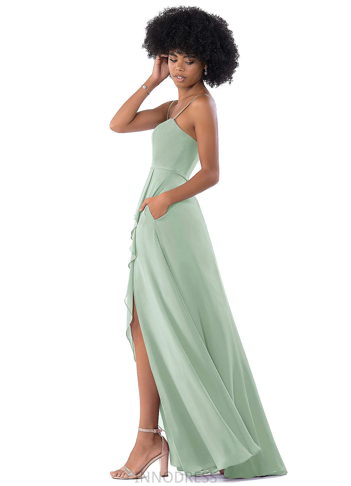 Jacqueline Natural Waist Short Sleeves V-Neck Floor Length A-Line/Princess Bridesmaid Dresses