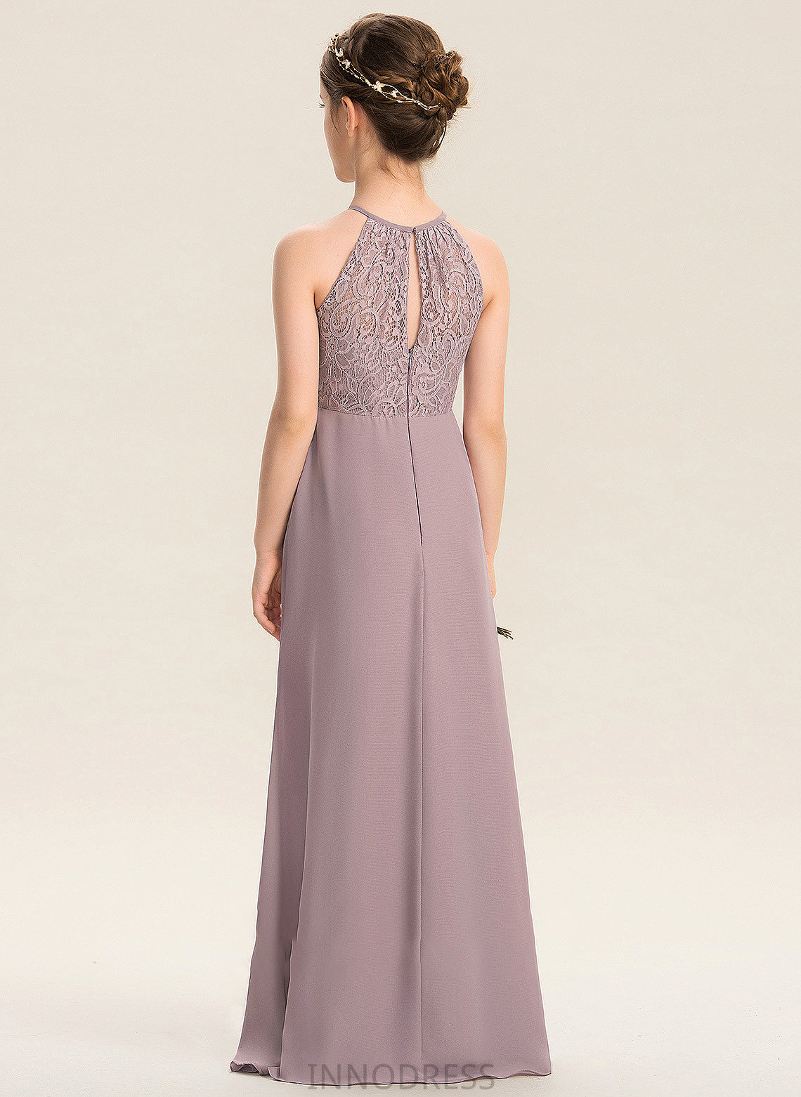 Camila A-LineScoopNeckFloor-LengthChiffonLaceJuniorBridesmaidDressWithRuffle#173272 Junior Bridesmaid Dresses