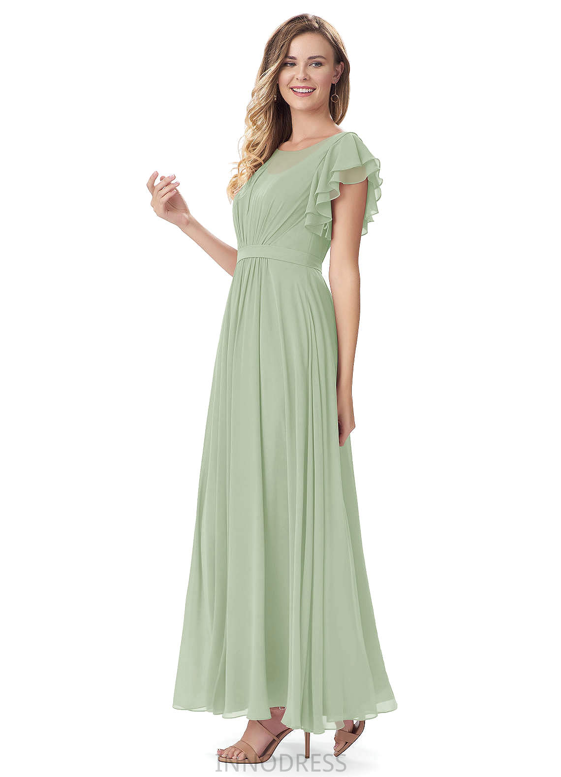 Grace Natural Waist A-Line/Princess Spaghetti Staps Sleeveless Taffeta Floor Length Bridesmaid Dresses