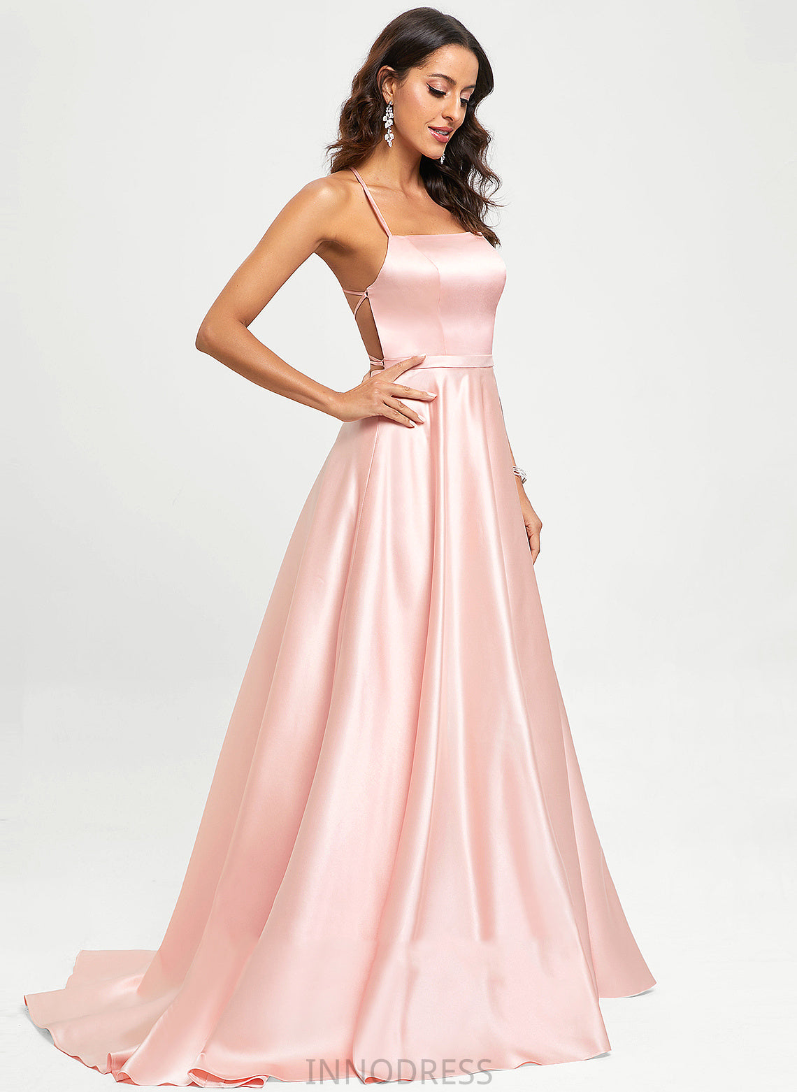 Train Square A-Line Sweep Prom Dresses Satin Linda