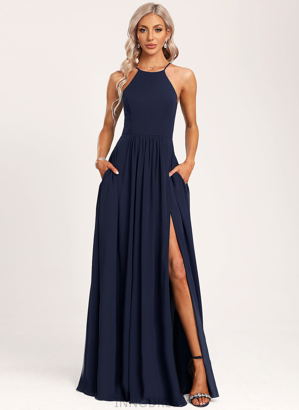 Neckline A-Line Scoop Silhouette Straps&Sleeves Length Floor-Length Fabric Lizeth Spaghetti Staps A-Line/Princess Sleeveless Bridesmaid Dresses