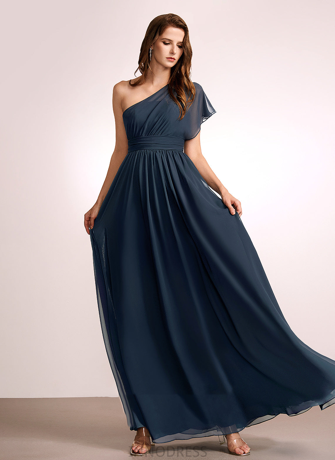 Silhouette Neckline A-Line Fabric Embellishment Ruffle Floor-Length Length One-Shoulder Selah Sleeveless Trumpet/Mermaid Bridesmaid Dresses