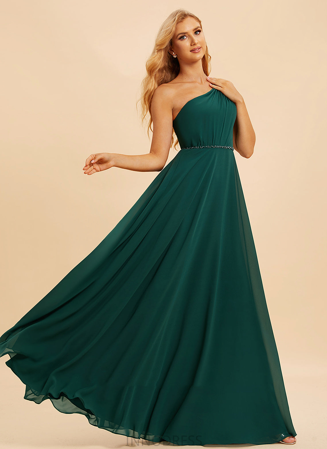 Floor-Length Sequins Neckline Embellishment A-Line Fabric One-Shoulder Beading Length Silhouette Muriel Floor Length Bridesmaid Dresses