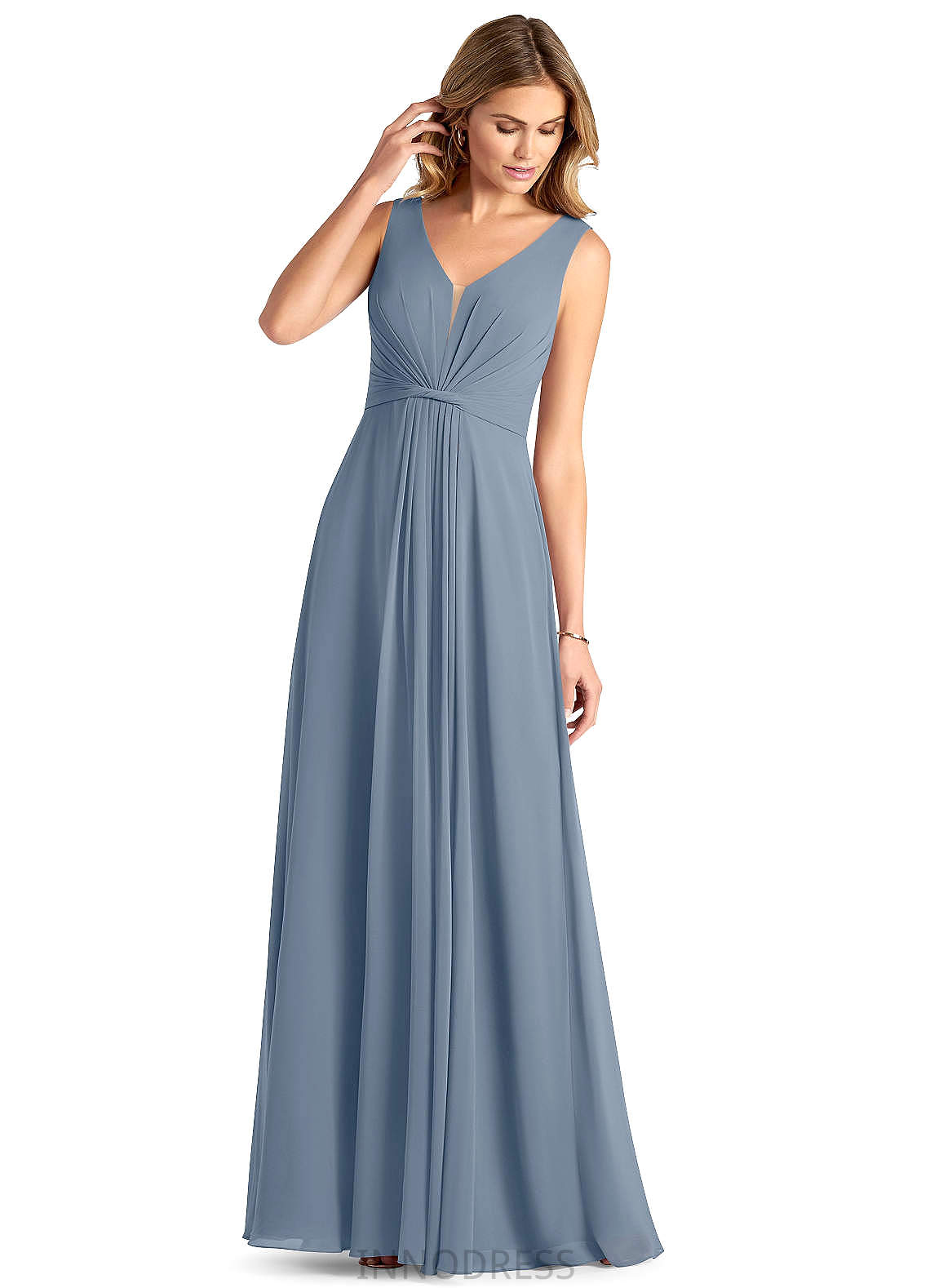 Kirsten V-Neck Natural Waist Sleeveless A-Line/Princess Floor Length Bridesmaid Dresses