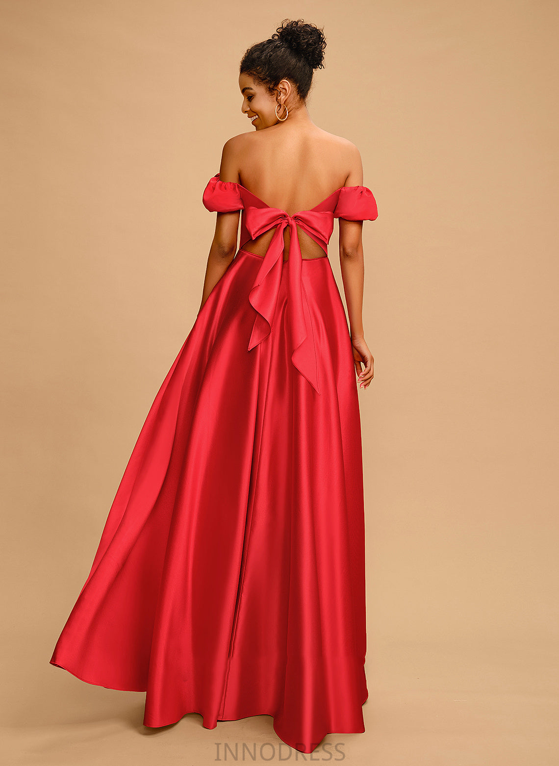 Off-the-Shoulder Parker Satin Floor-Length Prom Dresses Bow(s) Sweetheart Ball-Gown/Princess With