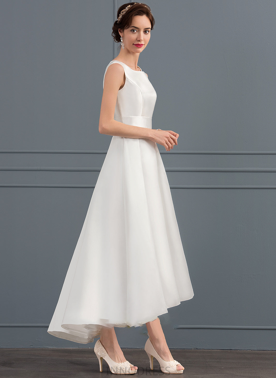 Satin Wedding Dresses Asymmetrical A-Line Erika Neckline Dress Wedding Square