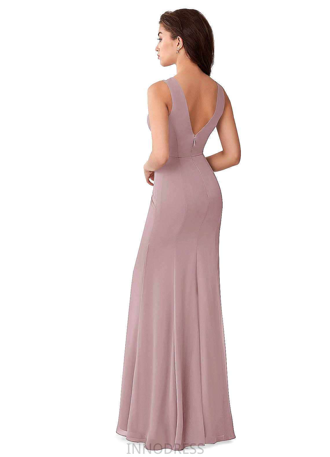 Gloria Floor Length Natural Waist Sleeveless Satin Sheath/Column V-Neck Bridesmaid Dresses