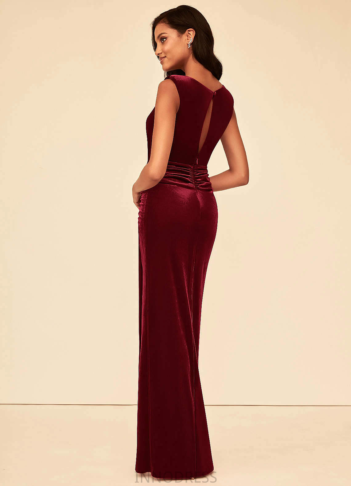 Mia Velvet Straps Sleeveless Floor Length Trumpet/Mermaid Natural Waist Bridesmaid Dresses