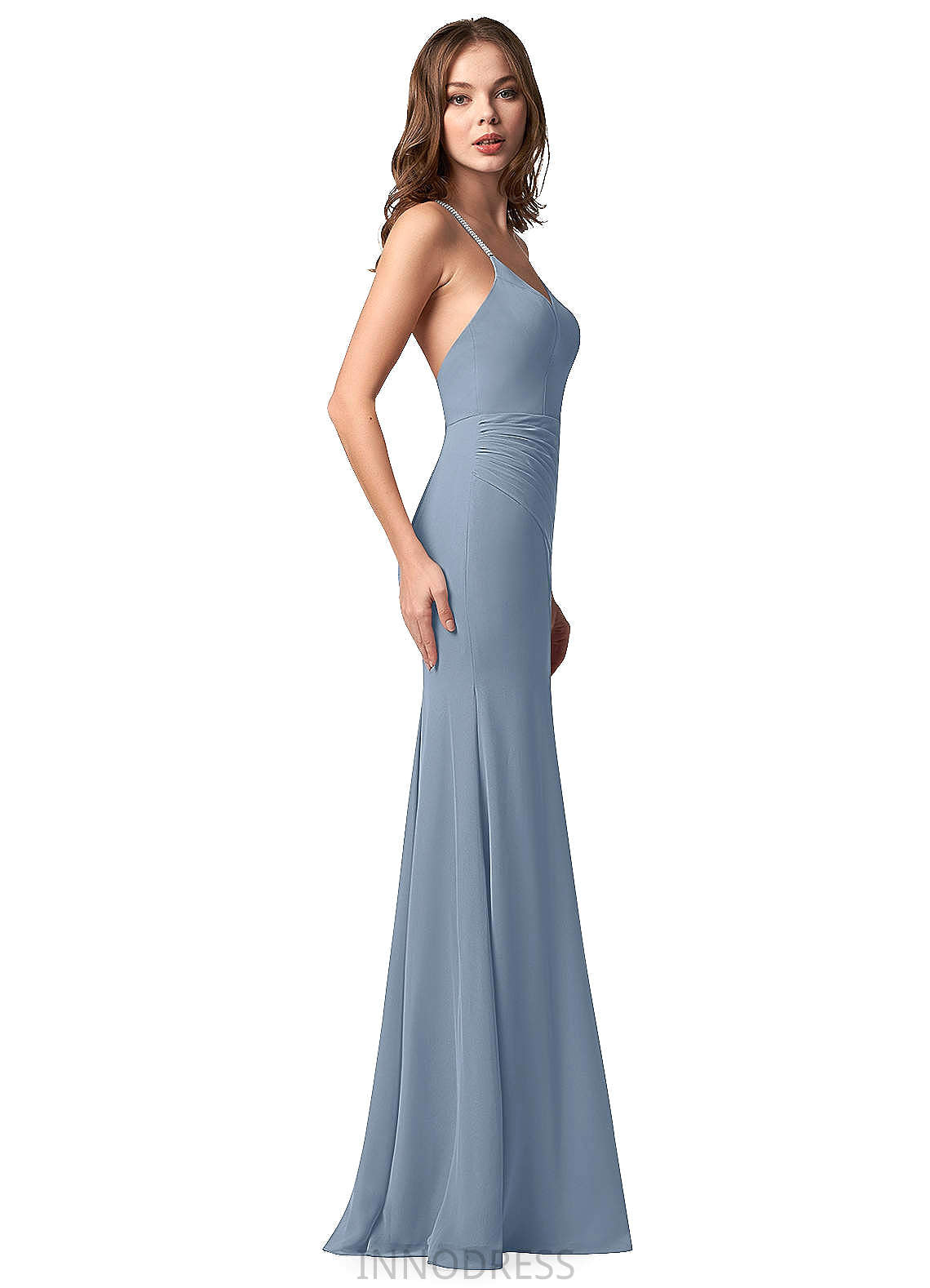 Yaritza Natural Waist Floor Length Sleeveless Straps Satin Trumpet/Mermaid Bridesmaid Dresses