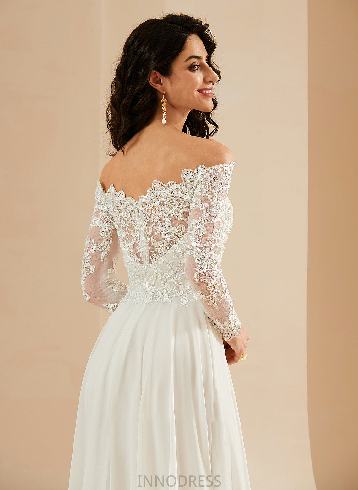 Wedding Dresses Lace Sweep Wedding Train Rory A-Line Off-the-Shoulder With Dress