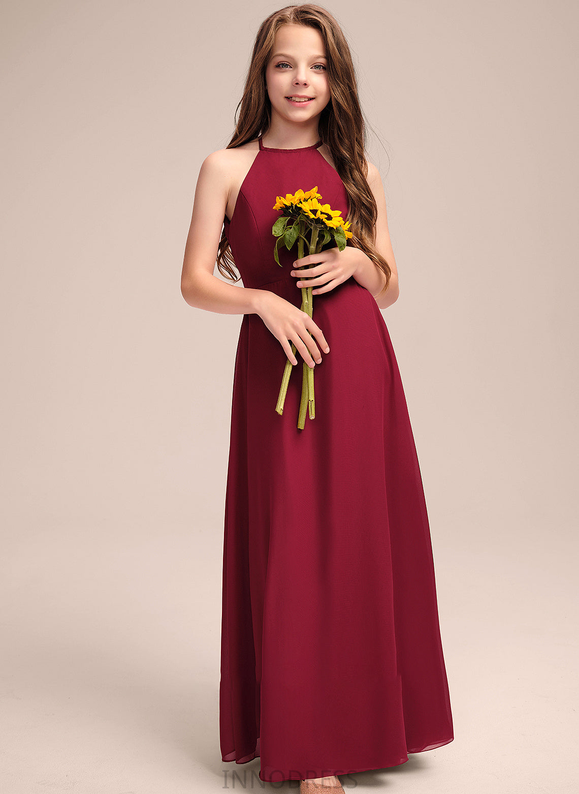 Floor-Length Neck Chiffon Patricia Junior Bridesmaid Dresses A-Line Scoop