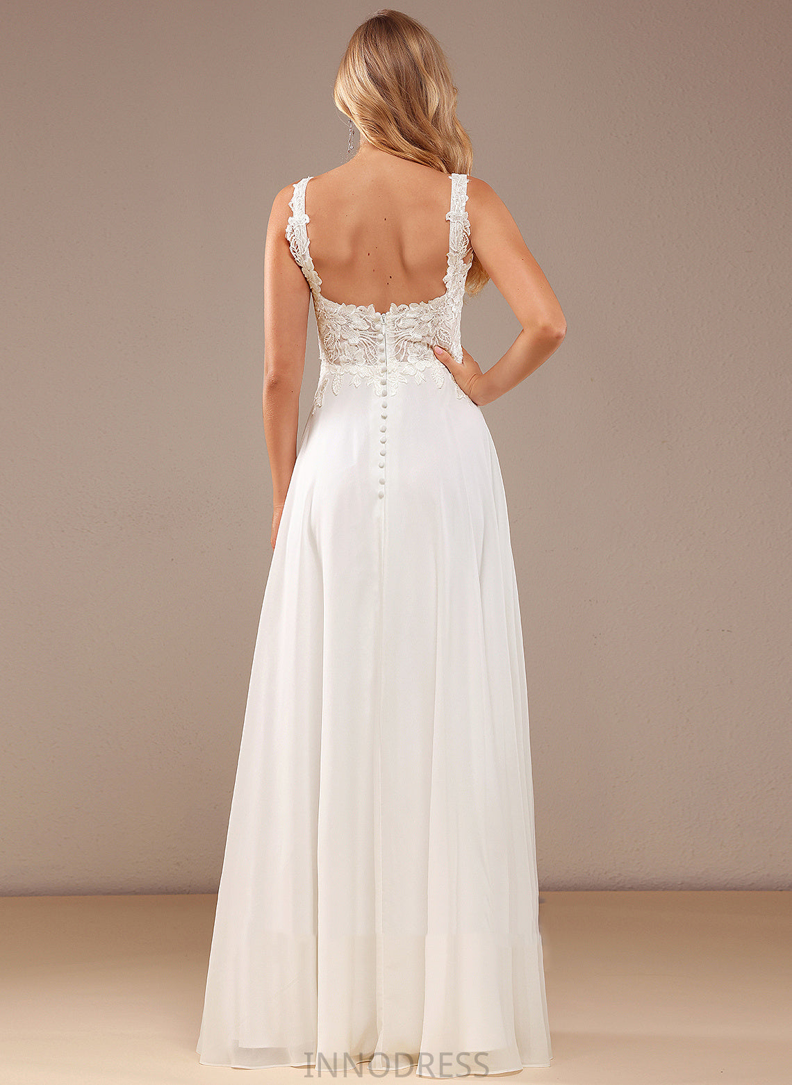 Floor-Length Wedding With A-Line Neckline Lace Lace Chiffon Haleigh Sequins Wedding Dresses Square Dress