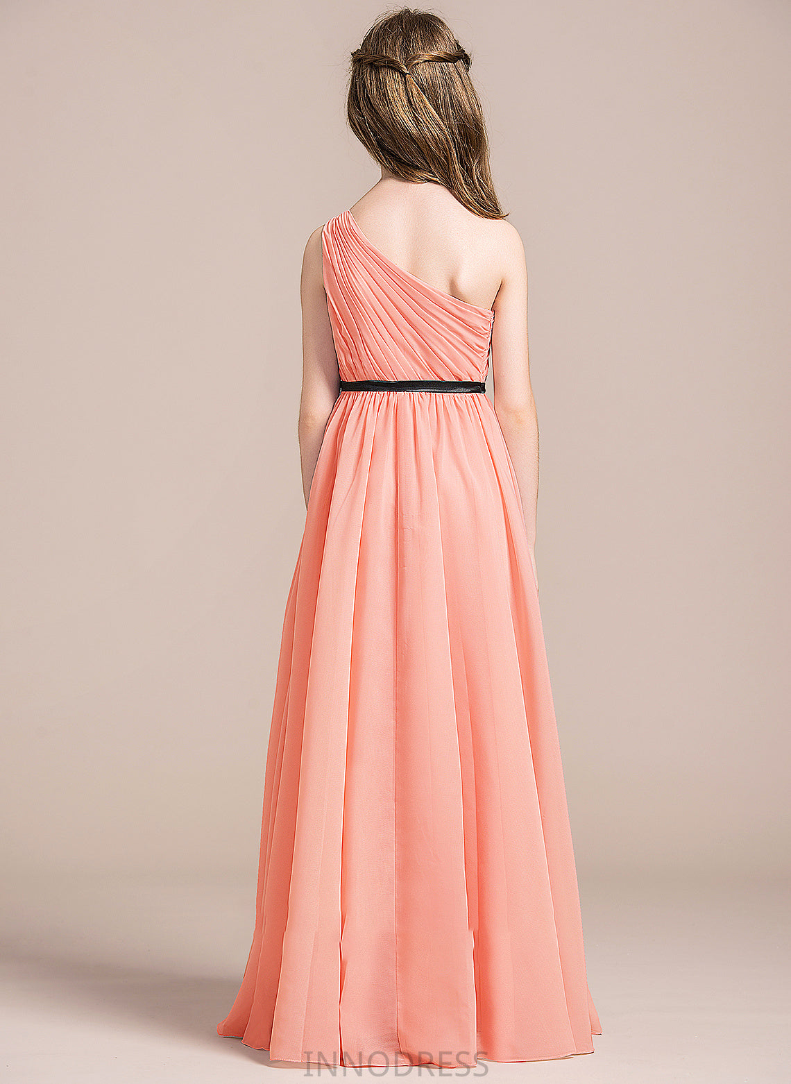 With Ruffle Floor-Length A-Line Junior Bridesmaid Dresses One-Shoulder Chiffon Jessica Bow(s)