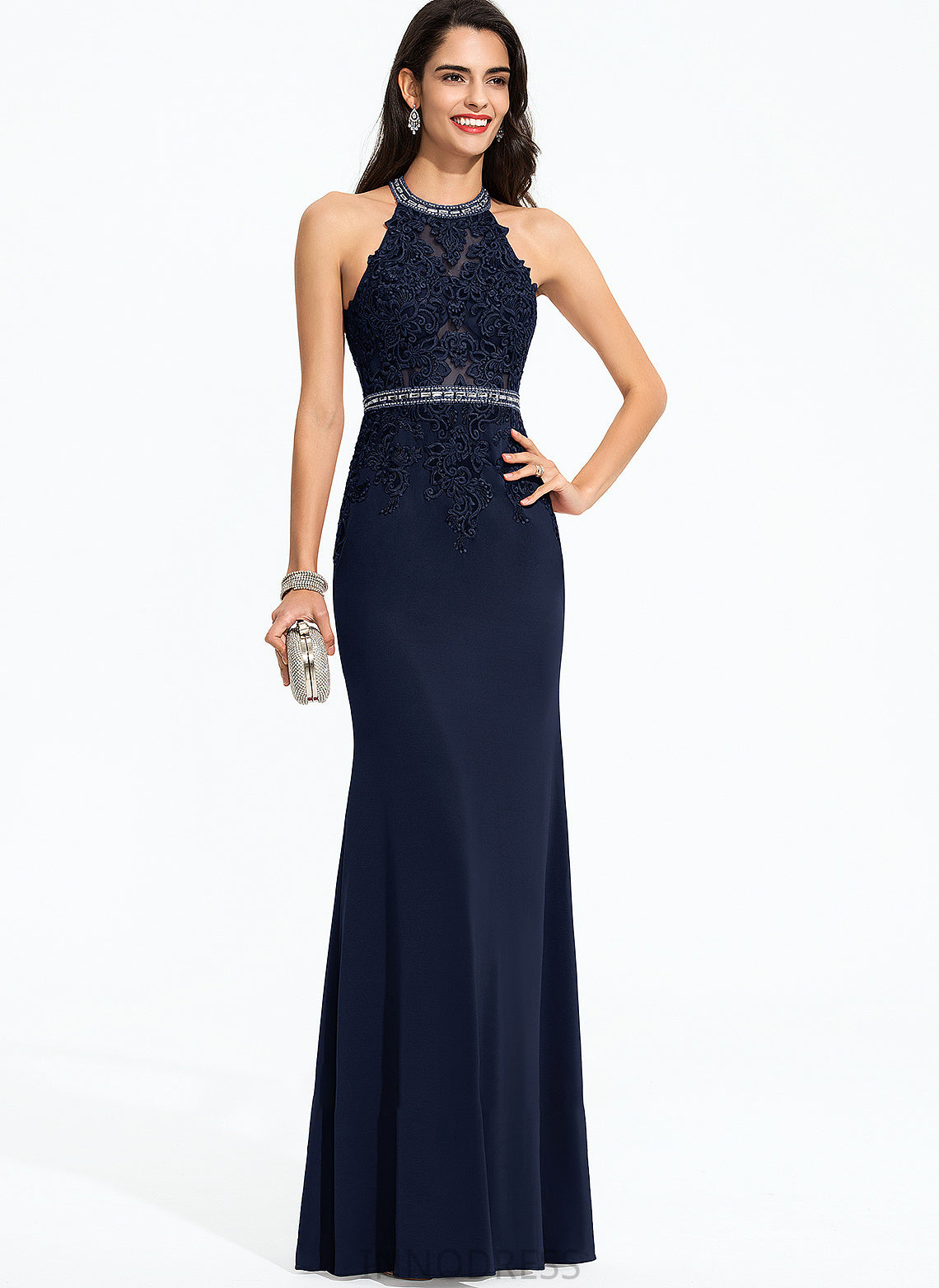 Scoop Floor-Length Sequins Jersey Prom Dresses Aspen Beading With Sheath/Column Neck